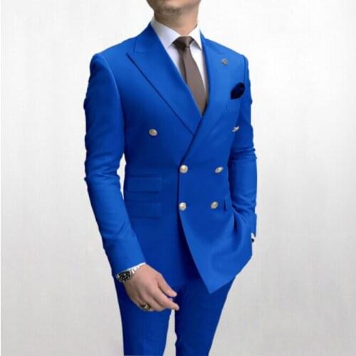Latest Coat Pant Designs Slim Fit Royal Blue Handsom Jacket Pant Party Tuxedo Male Dress Double Breasted Wedding Groom Men Suits