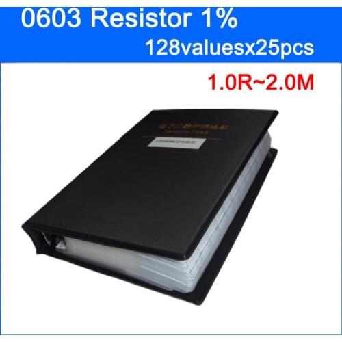 New 0603 SMD Resistor 128valuesx25pcs=3200pcs Sample Book 1% Tolerance E96 E24 Series Resistor Kit 1.0R~2.0M