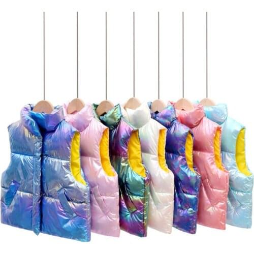 2021Autumn Winter Child Waistcoat Girls Boys Down Vest Sleeveless Kids Hooded Bright Camouflage Jacket Outerwear Baby Clothes