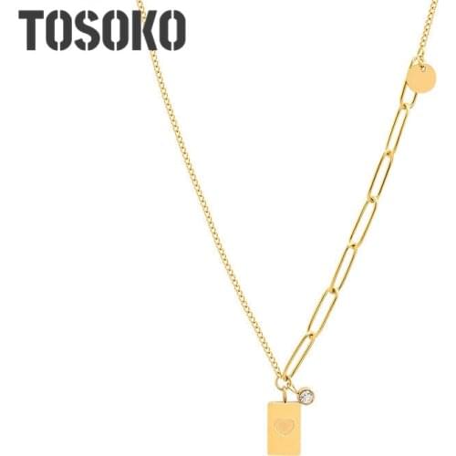 TOSOKO Stainless Steel Jewelry Heart Zircon Chain Stitching Necklace Female Clavicle Chain BSP822