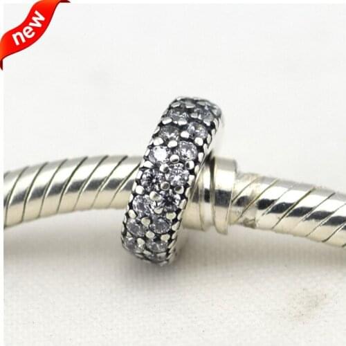 Fits for Pandora Charms Bracelets 100% Sterling Silver Jewelry Abstract Spacer Beads with Clear CZ Free Shipping