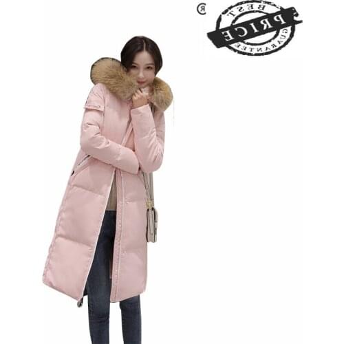 Womens Down Jacket Female Thick Warm Pink Winter Clothes 2021 Korean Ladies Duck Down Jacket Raccoon Fur Hood Hiver aa06