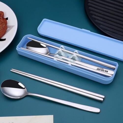 Travel Portable 304 Stainless Steel Tableware Set 3-piece Chopsticks Fork Spoon Travel Chopsticks Boxed