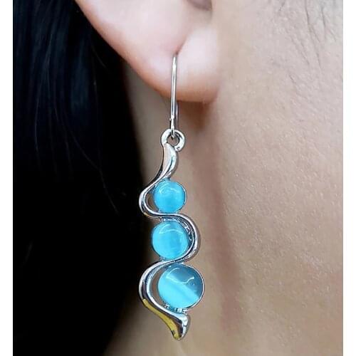 Blue OpalCrystal Stone Wave Earrings for Women Elegant Drop Dangle Earrings Jewelry Party Wedding Valentines Day Gift