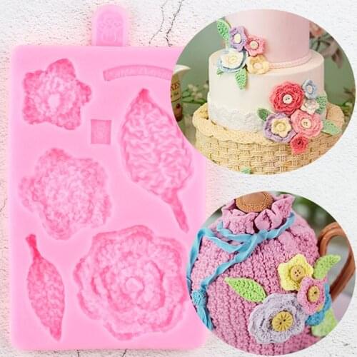 Knitting Flower Leaf Silicone Resin Molds Cake Border Fondant Cake Decorating Tools Cupcake Candy Clay Chocolate Gumpaste Moulds