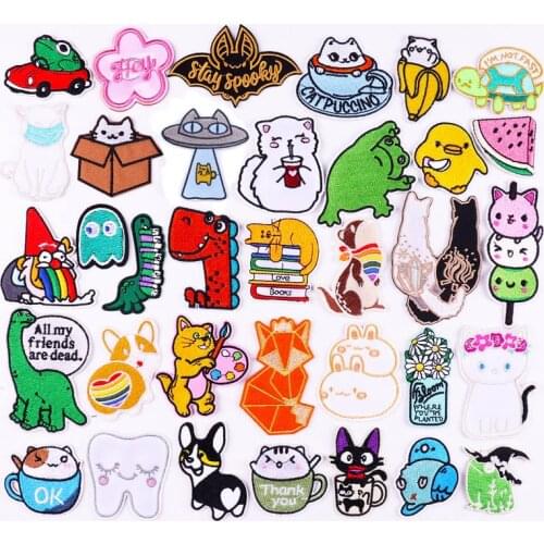 Cute Frog Cat Dinosaur Patch Iron On Patches On Kids Clothes Applique DIY Cartoon Animal Embroidered Patches For Clothing Badges