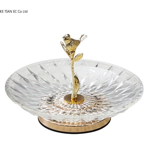 Modern Luxury Glass Fruit Snack Tray Creative Metal Pomegranate Bird Snack Cake Storage Tray Jewelry Cosmetic Storage Decoration