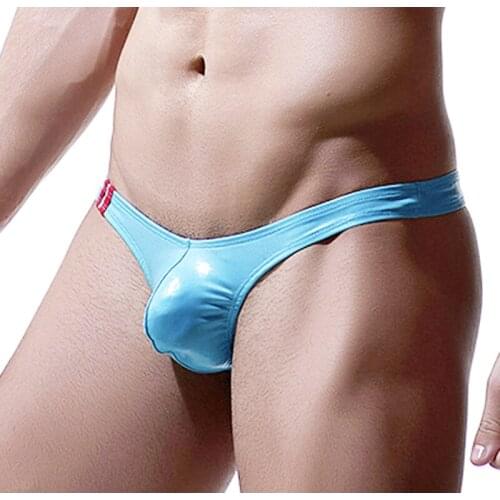 Mens underwear U convex light imitation leather cheap man thong nightclubs performances string homme sexy lingerie men