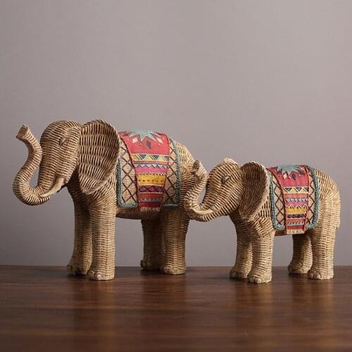Woven Pattern Hand-painted Elephant Ornament Home Living Room TV Cabinet Porch Decoration Creative Resin Crafts Furnishings
