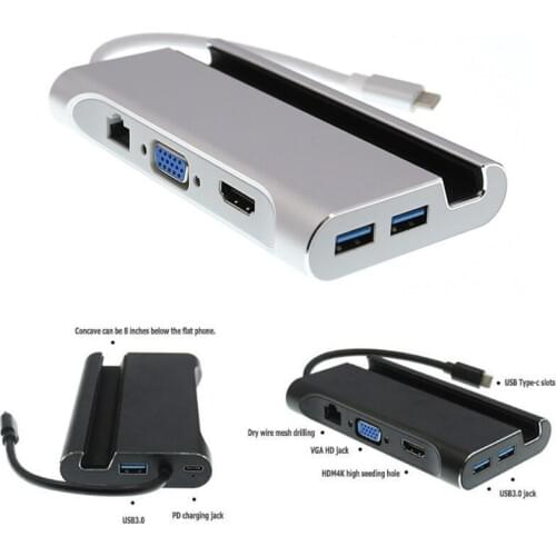 USB C Hub to HDMI Adapter Type C Multiport Dock to 4K HDMI 1000Mbps Ethernet VGA USB 3.0 for MacBook Pro/Disk/Keyboard
