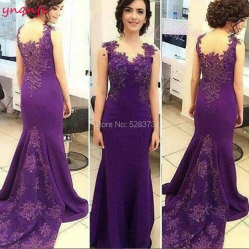 YNQNFS MD187 Elegant Sheer Back Mermaid Mother of the Bride/Groom Dresses Outfits Wedding Party Purple Dress 2019