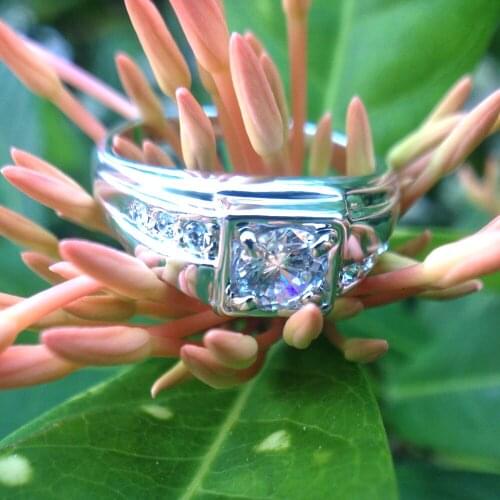 Fine Jewelry Silver Color Rings for Men Austrian Crystal Zircon Stone Anniversary Gift Mens Wedding Rings Dropshipping