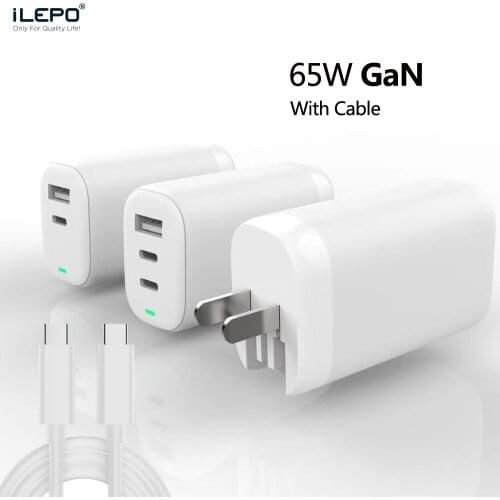 ILEPO 3 Ports 65W GaN USB C Charger For iPhone 12 Pro iPad Xiaomi Laptop With 100W Cable Quick Charge QC 4.0 Fast Charger PD 3.0