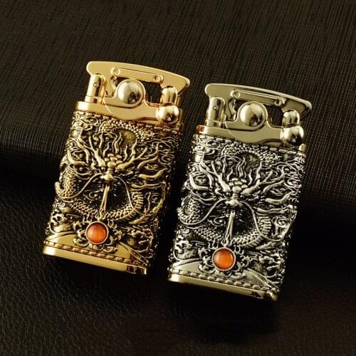 Chief Luxury Dragon Flint Lighter Trench Copper Grinding Wheel Cigarette lighters Brass Men Gadgets Kerosene Gasoline Lighter