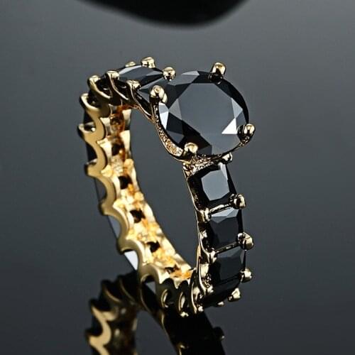 Blucome Dubai Design Wedding Rings For Women Anniversary Jewelry Collares Black Jet Zircon Copper Ring Aneis Anillos Mujer