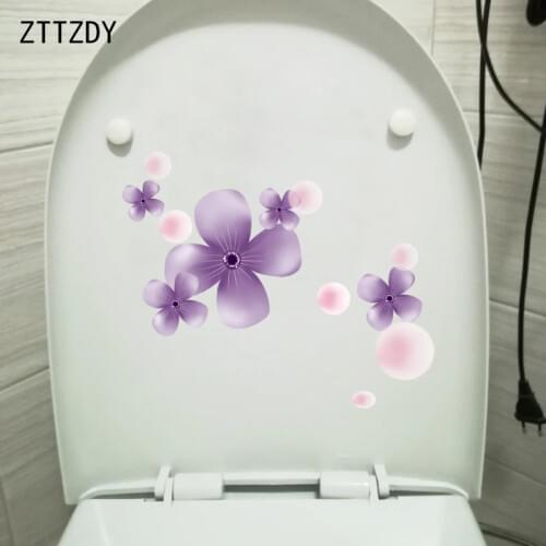 ZTTZDY 22.5*18.5CM Purple Flower Bathroom Toilet Sticker Modern Style Wall Decal Home Decor T2-0383