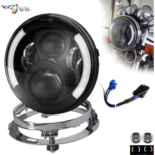 WZJOO 1Set 7" LED Projector Headlight With Adapter Mount Bracket Ring Fit Universal motorcycle