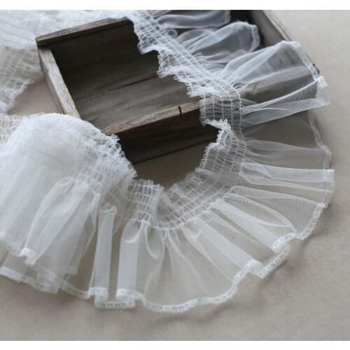 1meter 15cm Wide White Pleated Mesh Elastic Stretch Lace Fabric Trims for Sewing Carft Dress Skirt Cuff Neckline Material DIY