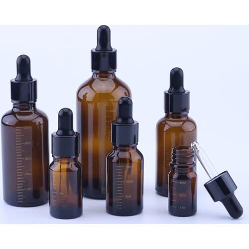 10pcs/lot 5ml 10ml 15ml 30ml 50ml 100ml Amber Makeup essential oil dropper glass bottle with scale