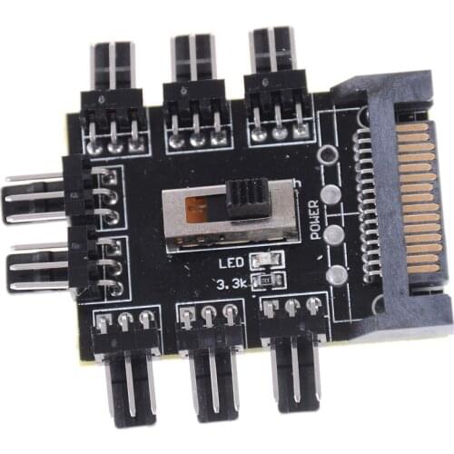 12V SATA 1 to 8 3pin Power Socket PCB Adapter SATA 1 to 8 Way Cooling Fan Splitter Hub Cooler Cooling Fan Hub PC Computer
