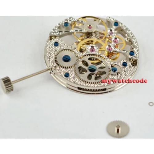 17 Jewels silver Full Skeleton 6497 Hand Winding movement fit parnis watch M5