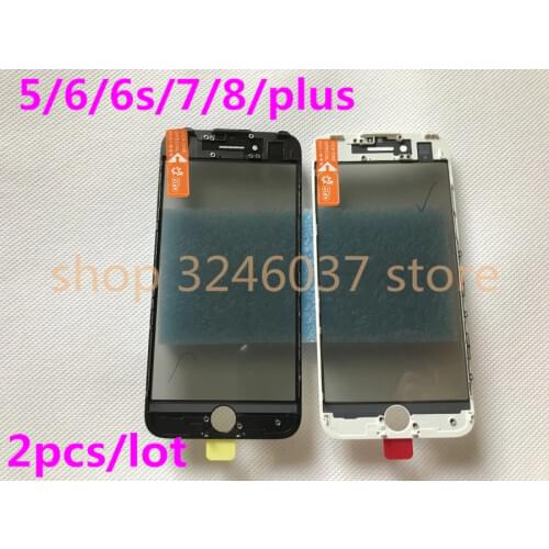 2pcs 4 in 1 LCD Touch Panel Outer Lens Glass+Frame Bezel+OCA Film+ polarizer film For iPhone 7 8 6S 6 plus 5 5s 5c Pre-Assembled