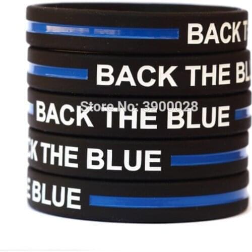 300pcs Thin Blue line Back the Blue silicone wristband bracelet free shipping by DHL