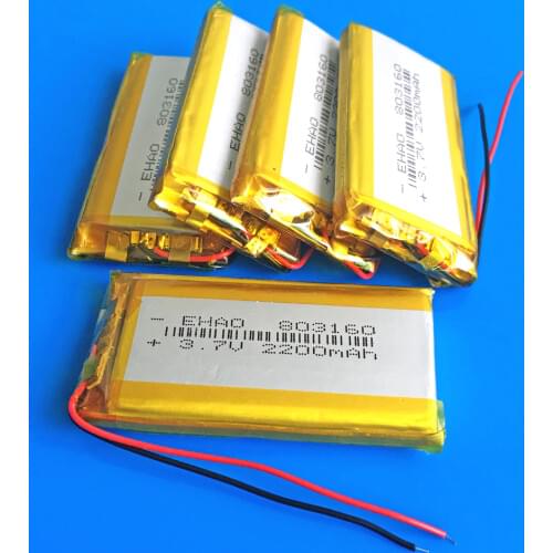 5 pcs 803160 3.7V 2200mAh lipo polymer lithium rechargeable battery for GPS DVD power bank CameraTablet PC PAD PDA 8*31*60mm