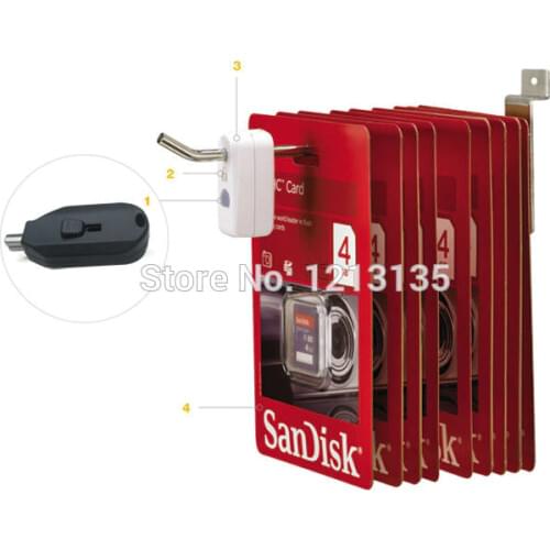 500 pieces EAS Plastic Retail Shop Display Hook Anti Sweep Theft Stop Lock pegboard slatwall with 5 pcs detacher magnetic keys