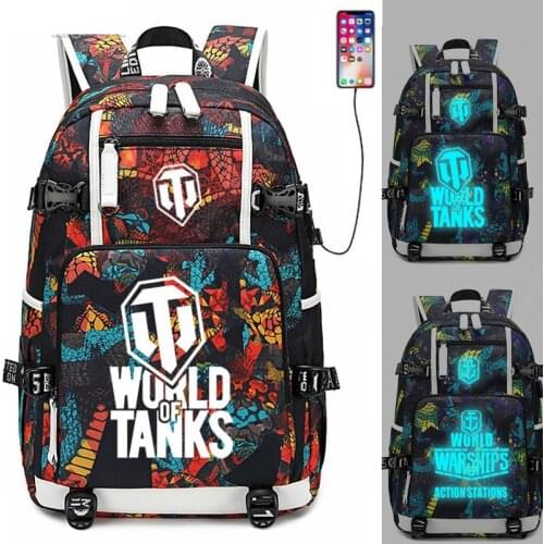 Anime World of Tanks Backpack USB Port Rucksack Bag Snake Pattern Student Teenagers School Bag travel Laptop Bag