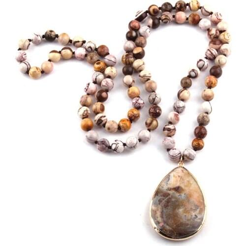 Free Shipping Fashion Bohemian Tribal Jewelry Semi Precious Stones Knotted Stone Drop Pendant Necklaces