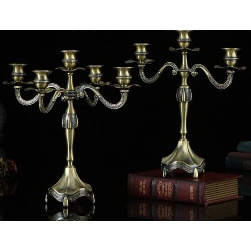 Bronze Candlestick Retro European Style Ornaments Living Room Table Candlestick Romantic Dinner Bougeoir Home Decoration ED50ZT