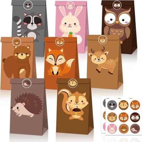 8Pcs Safari Animals Paper Gift Bag Jungle Party Decorations Sweet Candy Packaging Bags Woodland Birthday Party Supplies