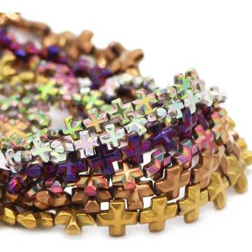 6/8/10MM Blue,Gold,Green,Purple Cross Jesus Shape Hematite Natural Stone Spacer Loose Beads For DIY Jewelry Making Bracelet