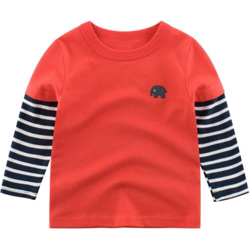 Childrens Clothing Autumn New Boys Girls Stripe Long Sleeve T-shirt Cartoon Elephant Cotton Tops Tees Shirt Kids Clothes