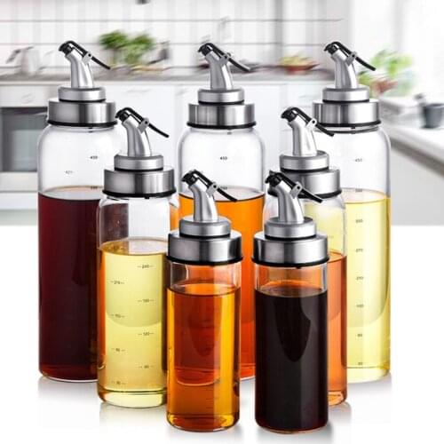 Oil Dispenser Bottle Liquid Condiment Container Vinegar Dispensing Cruets With Dripless Capped Spout Glass Decanter with Degree