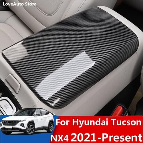 For Hyundai Tucson NX4 2021 2022 Car Armrest Box Cover Interior ABS Carbon Fiber Protective Cover Accessories