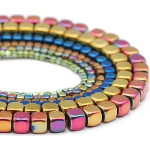 Hematite Natural Stone 2/3/4/6MM Blue,Rose Red,Glod Square Cube Spacer Loose Beads For Jewelry Making DIY Bracelets Accessories