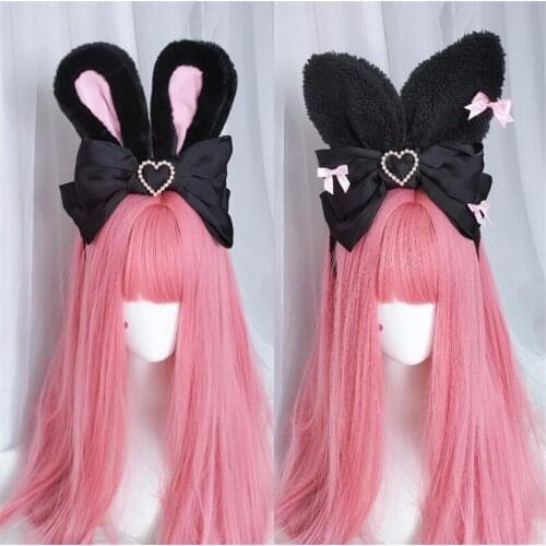 Gothic Sweet Lolita Rabbit Bunny Ears Hair Band KC Anime Maid Cosplay Hairwear Accessories D751