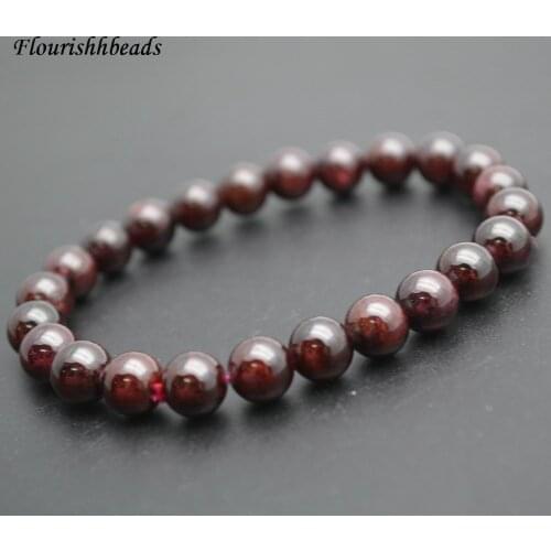 8mm Natural Garnet Stone Round Beads Elastic Line Beaded Bracelets Fashion Woman Jewelry