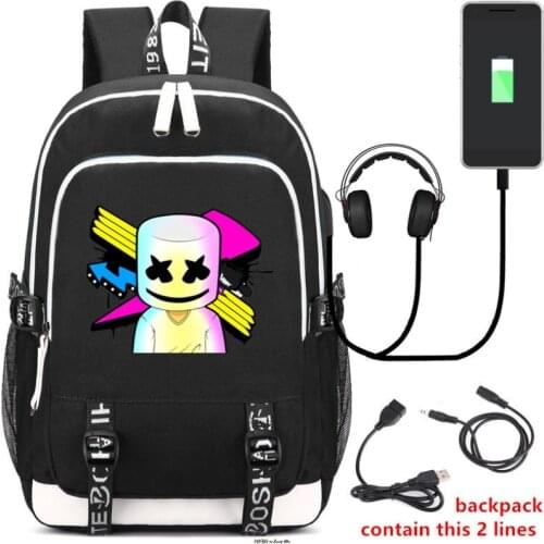 Fashion Hot Game DJ Marshmello USB Boy Girl Book School bag Women Teenagers Men Laptop Backpack Packsack