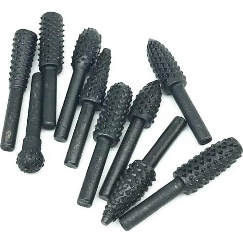 Milda 10 pcs HSS Woodworking engraving pattern cutter milling tool chisel shaped rotating embossed grinding head power tool