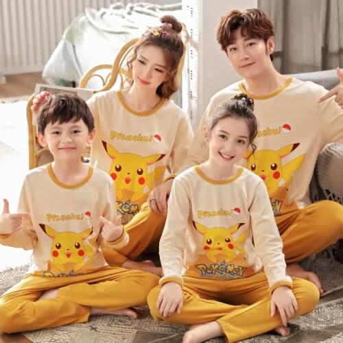 New Autumn Winter Cute Cartoon Parent-Child Pajamas For Boys Girls Children Pure Cotton Long Sleeve Home Wear Kids Clothes