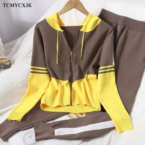 2021 Spring New Casual Tracksuit For Women Two Piece Set Hoodies Loose Zipper Cardigan Jacket + Pants Knitted 2 Piece Set Women