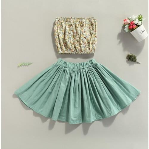 1-6Y Toddler Girls Clothes Suit Set Kids Summer Floral Sleeveless Vest Tops + Skirts Outfits Children Clothing Suit