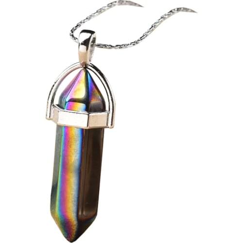 1PC Colorful Plated Crystal Necklace Natural Quartz Pendant Necklace Crystal Point Reiki Healing For Men Women Jewelry Stone