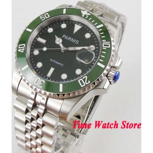 Parnis 40mm Miyota 8215 5ATM automatic wrist watch men sapphire glass waterproof piolet Luminous black dial green ceramic bezel