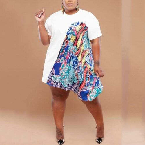 Dress Plus Size Women Causal 3XL 4XL Patchwork Straight Loose Fashion Large Clothes Summer 2021 Daily Wear Dress New Arrivals