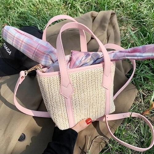 Weave Square Tote Bucket bag 2021 Summer New High-quality Straw Womens Designer Handbag Travel Shoulder Messenger Bag Purses