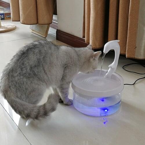 Two Swan Neck Pet Cat Drinking Fountains Pet Automatic Water Circulation Dolphin Drinking Fountain LED Lights Pet Supplies